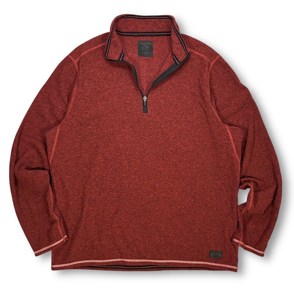 Abercrombie Fitch Mens Red Heathered‎ 1/4 Zip Pullover Sweater Men's XLarge